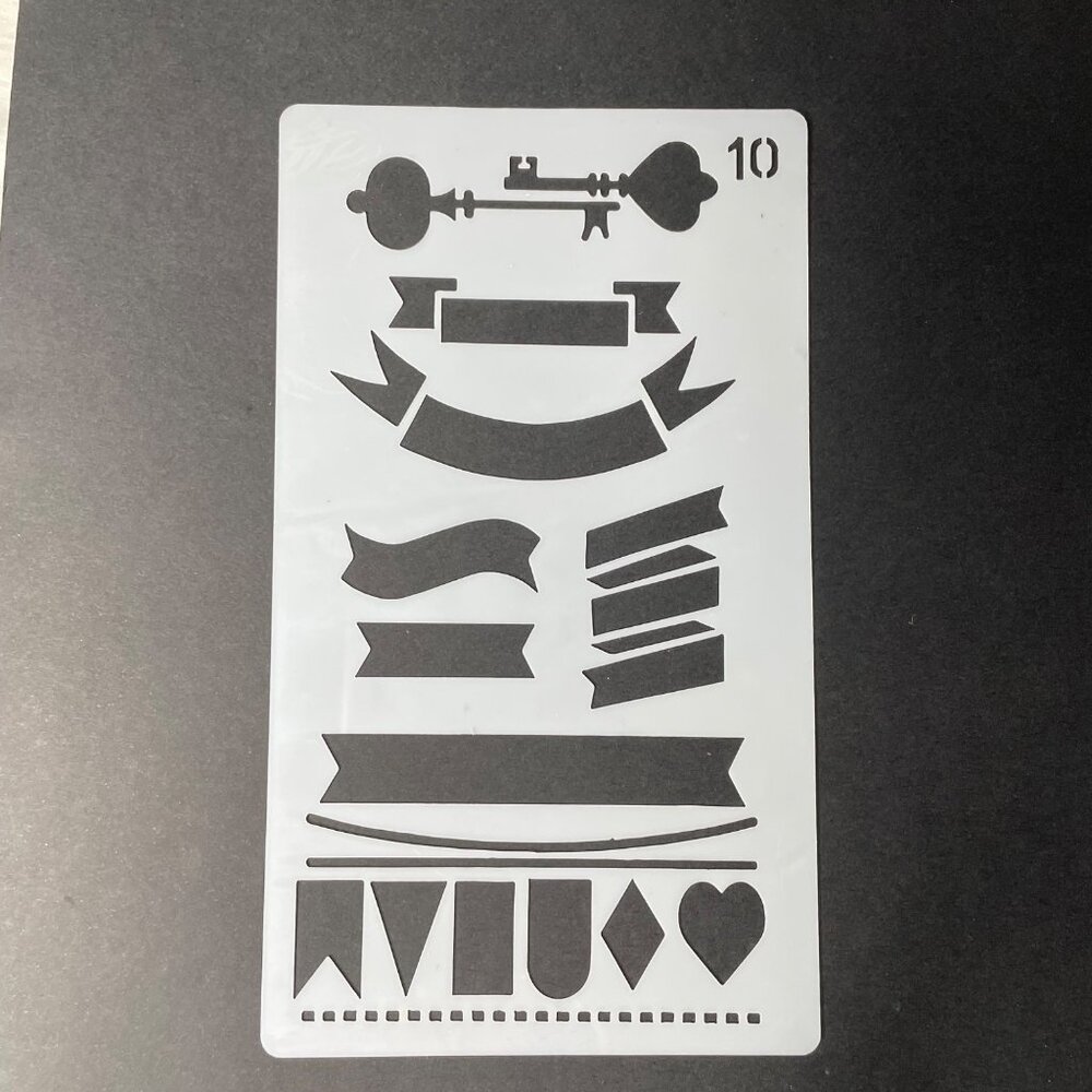 Reusable Art Planner Stencil Keys Banners Lines Heart Mixed Media Supplies mq